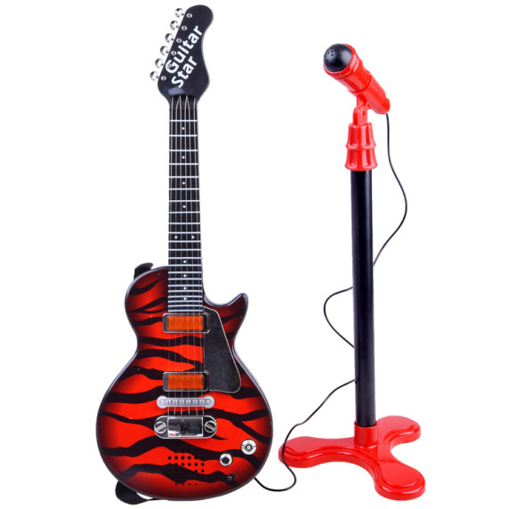 Chitară electrică de jucărie cu microfon - Inlea4Fun GUITAR STAR - roșu/negru