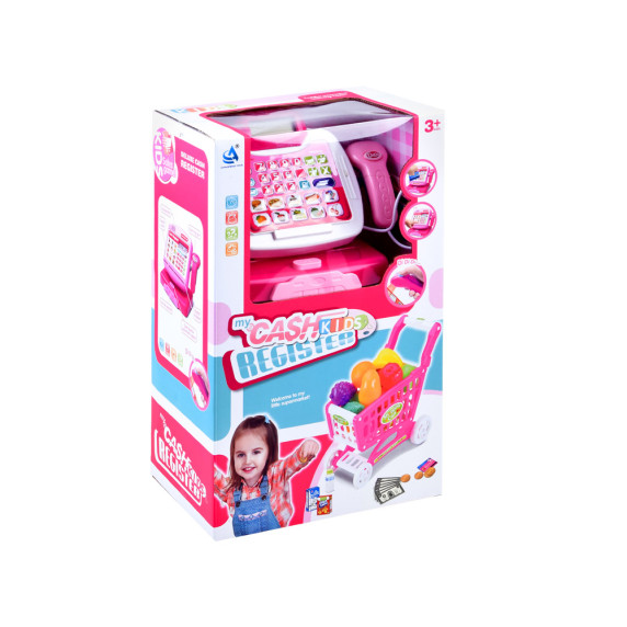 Bevásárlókosár pénztárgéppel Inlea4Fun MY CASH REGISTER - rózsaszín