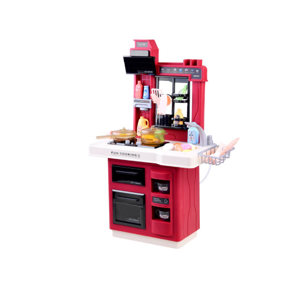 Játékkonyha fénnyel és hanggal kiegészítőkkel Inlea4Fun WESTERN KITCHEN - Piros