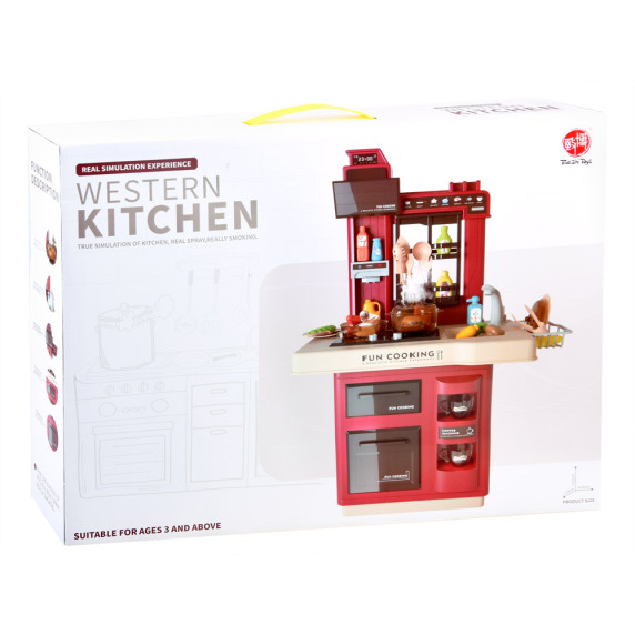 Játékkonyha fénnyel és hanggal kiegészítőkkel Inlea4Fun WESTERN KITCHEN - Piros