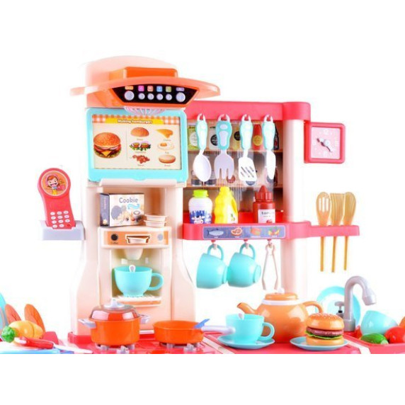 Detská kuchynka so zvukovými a svetelnými efektmi a doplnkami Inlea4Fun SIMULATION KITCHEN - červená