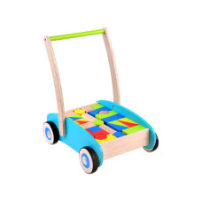 Drevený vozík s farebnými kockami 32 kusov Inlea4Fun WOODEN WAGON  - 