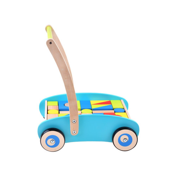 Fa húzható kiskocsi színes építőkockákkal Inlea4Fun WOODEN WAGON - 32 darabos 