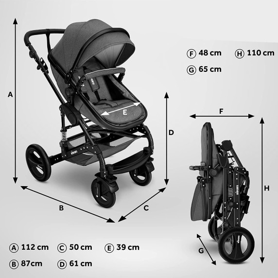 Kiduku Carucior combinat 3 in 1 Albastru