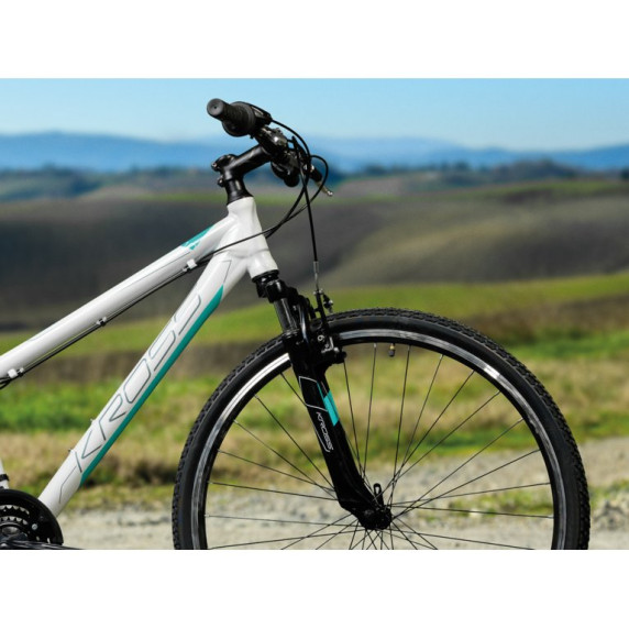 Dámsky bicykel KROSS EVADO 1.0 19" DL 2022 - lesklý biely / tyrkysový