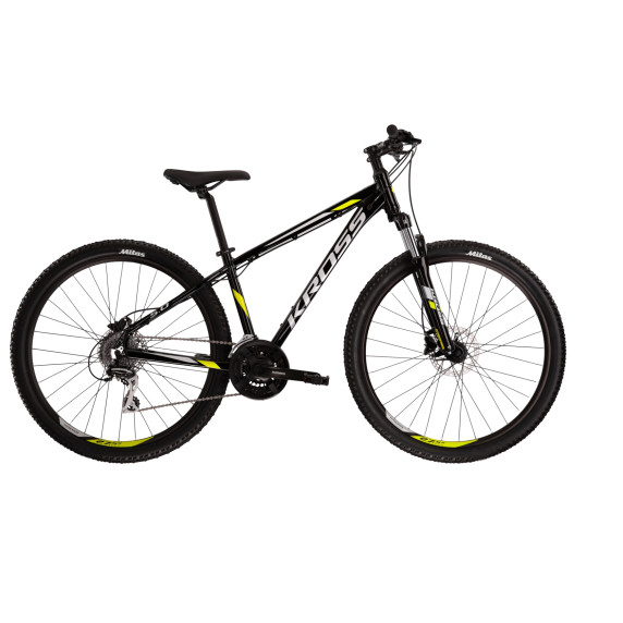 Pánsky horský bicykel HEXAGON 5.0 L 21" 2022 KROSS MTB - lesklý čierny/limetkový/šedý