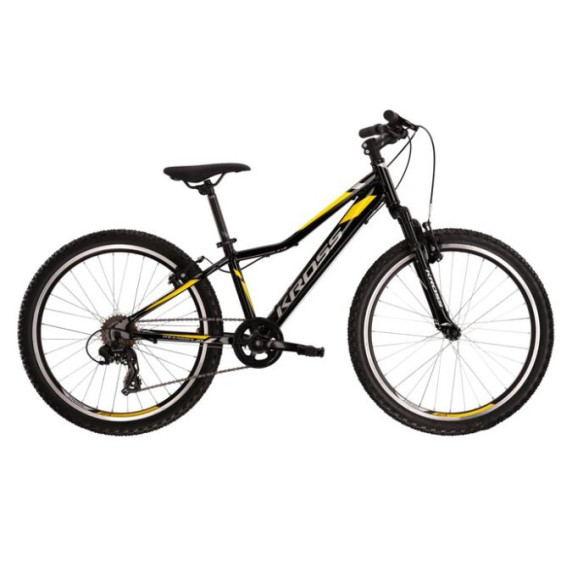 Detský bicykel HEXAGON Jr. 1.0 12" 2022 KROSS - lesklý čierny/strieborný/žltý