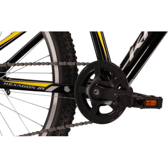 Detský bicykel HEXAGON Jr. 1.0 12" 2022 KROSS - lesklý čierny/strieborný/žltý