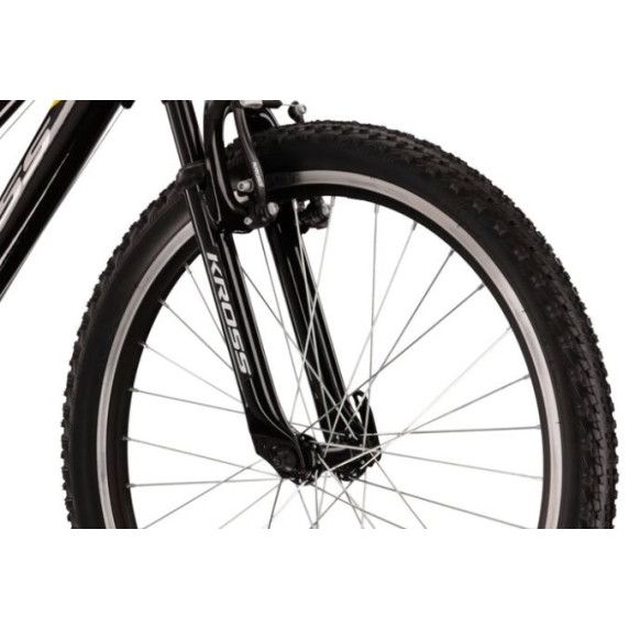 Detský bicykel HEXAGON Jr. 1.0 12" 2022 KROSS - lesklý čierny/strieborný/žltý