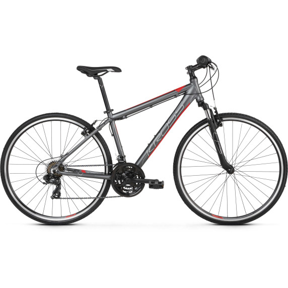 KROSS Cross Bicykel EVADO 1.0 21" L 2021 - matný grafitovo šedý / červený