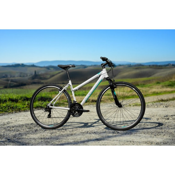 Dámsky bicykel KROSS EVADO 1.0 19" DL 2022 - lesklý biely / tyrkysový