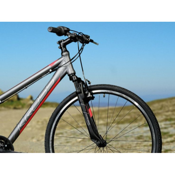 KROSS Cross Bicykel EVADO 1.0 21" L 2021 - matný grafitovo šedý / červený