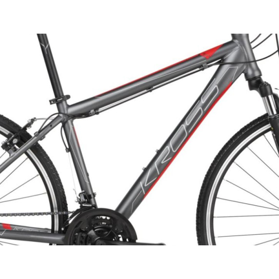 KROSS Cross Bicykel EVADO 1.0 21" L 2021 - matný grafitovo šedý / červený