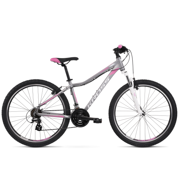 Bicicletă de munte pentru femei - KROSS MTB WOMAN LEA 2.0 15" XS 2022 - argintiu mat / alb / roz