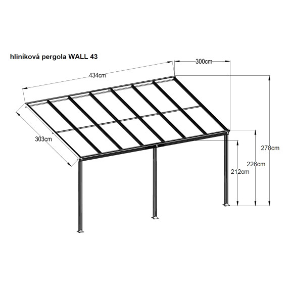 Hliníková pergola WALL 43 biela + číry PC LANITPLAST