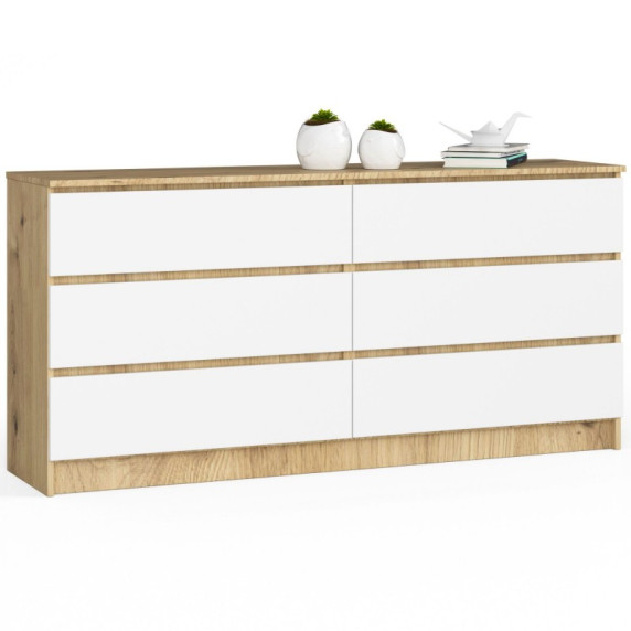 Komoda so 6 zásuvkami 160 x 40 x 77 cm AKORD - dub artisan/biela