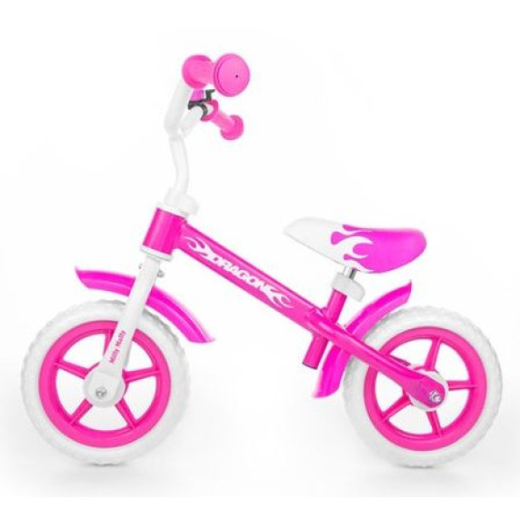 Detské cykloodrážadlo Milly Mally Dragon s brzdou 10" - pink