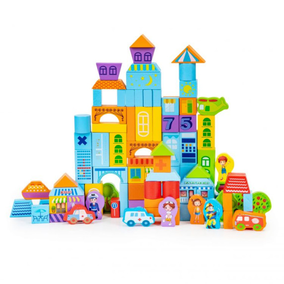 Drevené kocky pre deti 100 ks ECOTOYS City