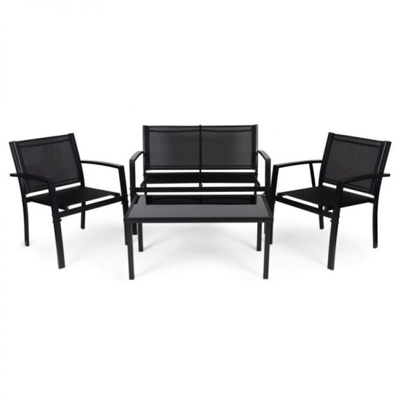Set masă grădină cu 2 scaune și fotoliu - ModernHome - negru