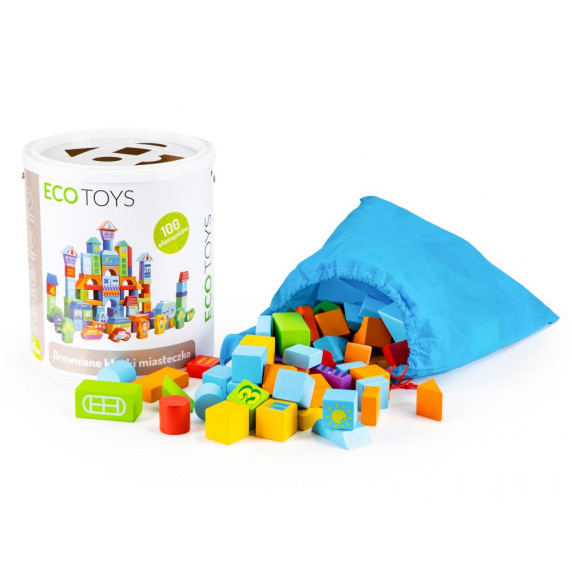 Drevené kocky pre deti 100 ks ECOTOYS City