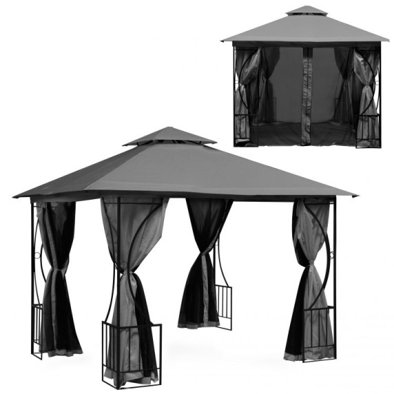 Pavilion grădină cu plasă de tânțari - 3x3 m - ModernHome - gri
