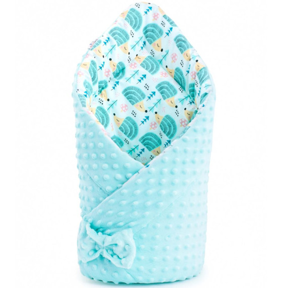 Pătură înfășat bebe - 75x75 cm - Minka NEW BABY - mentă/arici