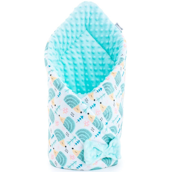 Pătură înfășat bebe - 75x75 cm - Minka NEW BABY - mentă/arici