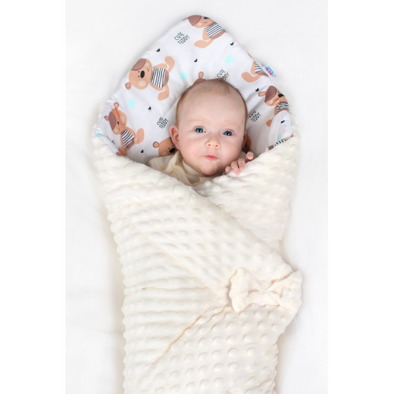 Pătură înfășat bebe - 75x75 cm - Minka NEW BABY - ursuleț/steluțe