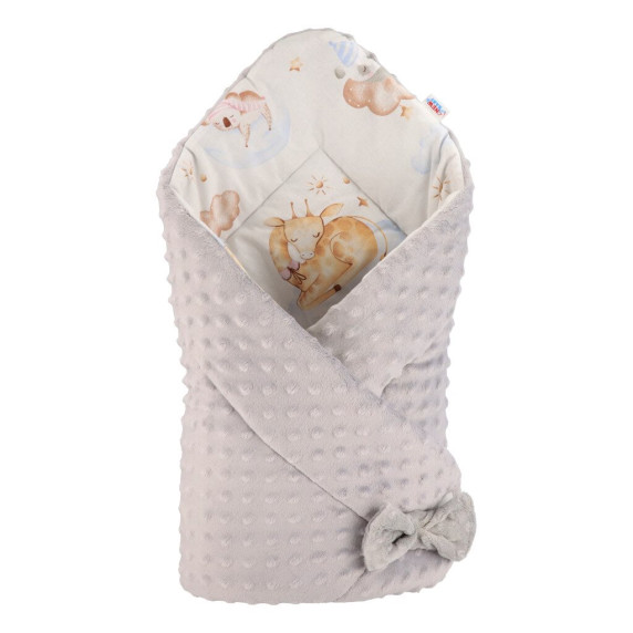 Pătură înfășat bebe - 75x75 cm - Minka NEW BABY - gri/animale
