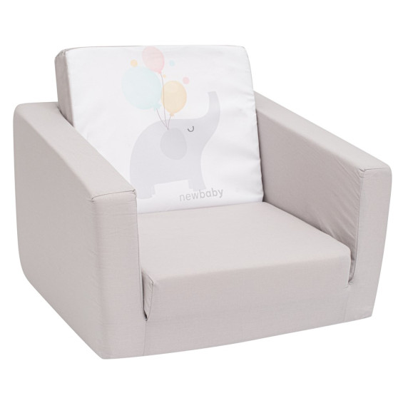 Fotoliu tip pat pentru copii - NEW BABY - elefant - gri