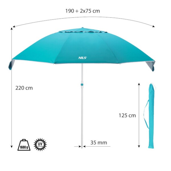 Umbrelă soare - 190 cm - NILS Camp NC7822 XL - turcoaz