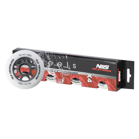 Matné kolieska NILS Extreme PU 76x24 82A, biele, 4 ks