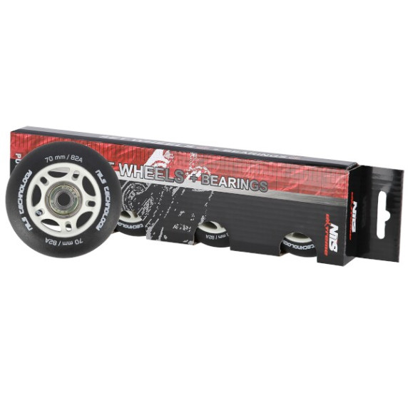 Matné kolieska NILS Extreme PU 70x24 82A s ložiskami ABEC 9, čierne, 4 ks