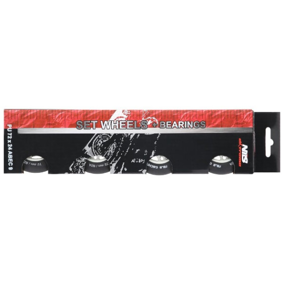 Matné kolieska NILS Extreme PU 76x24 82A s ložiskami ABEC 9, čierne, 4 ks