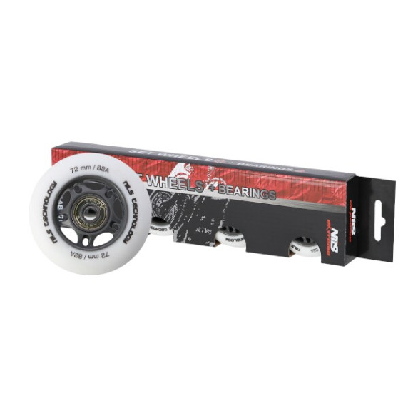 Matné kolieska NILS Extreme PU 72x24 82A s ložiskami ABEC 9, biele, 4 ks