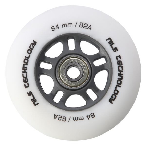 Matné kolieska NILS Extreme PU 84x24 82A s ložiskami ABEC 9, biele, 4 ks