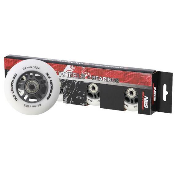 Matné kolieska NILS Extreme PU 84x24 82A s ložiskami ABEC 9, biele, 4 ks