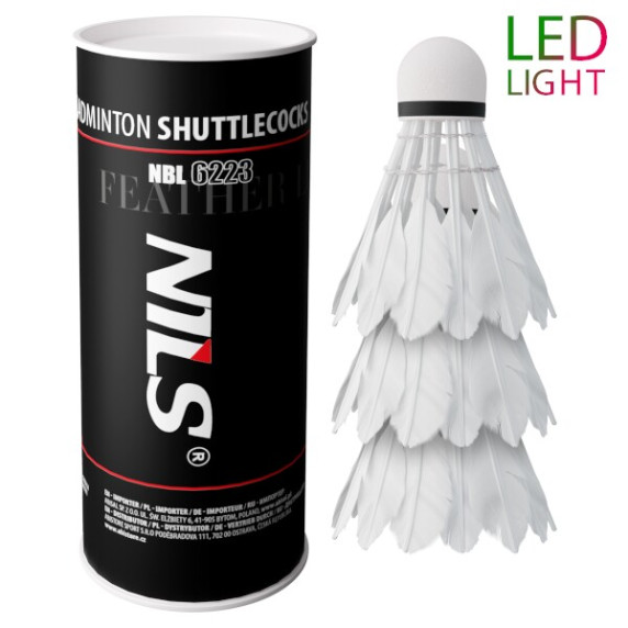 Set fluturași badminton 3 buc -  NILS NBL6223 s LED 