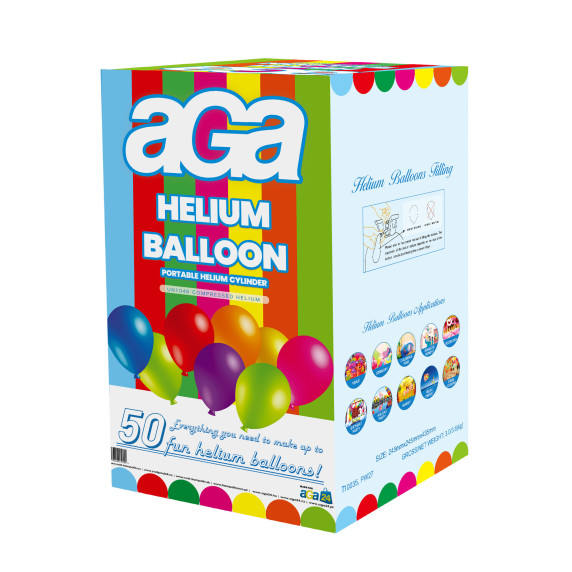 Butelie cu heliu + 50 baloane -  Aga4Kids PARTY 50 MIX - albastru/verde/roz - MR3100