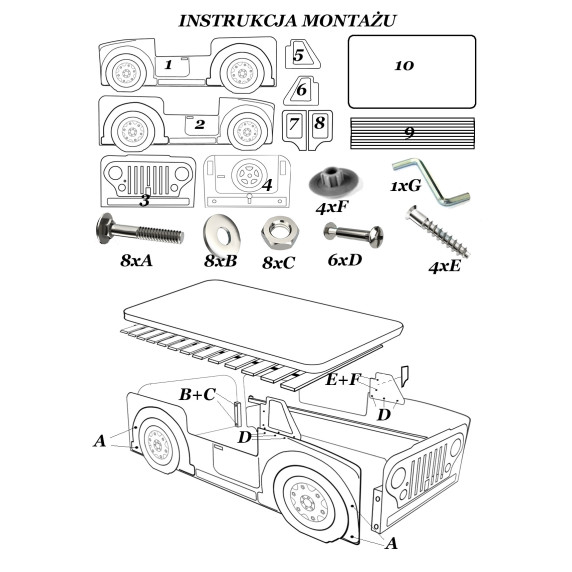 Gyerekágy Inlea4Fun JEEP - sötétzöld