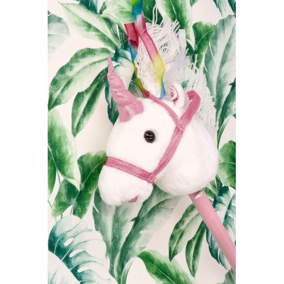 Băț de călărit din pluș - unicorn - alb