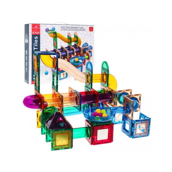Jucărie de construcție magnetică - 177 piese - Inlea4Fun RACE TRACK MAGNETIC TILES