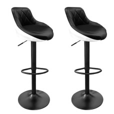 2x Bárszék AGA MR2000BW-Black-2 - Fekete váz/ Fekete-fehér - 