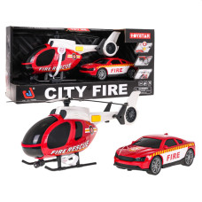  Set mașină cu elicopter - Inlea4Fun CITY FIRE -pompieri - 