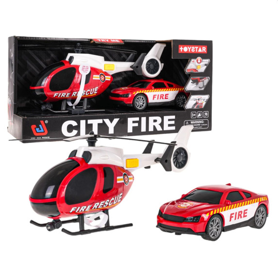  Set mașină cu elicopter - Inlea4Fun CITY FIRE -pompieri