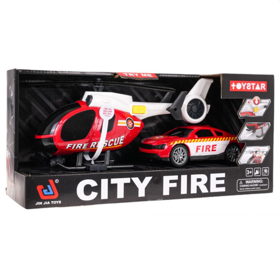  Set mașină cu elicopter - Inlea4Fun CITY FIRE -pompieri