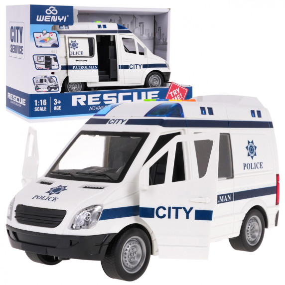 Mașină poliție de jucărie cu efect sunet și lumini, albă, 22 cm, Inlea4fun 