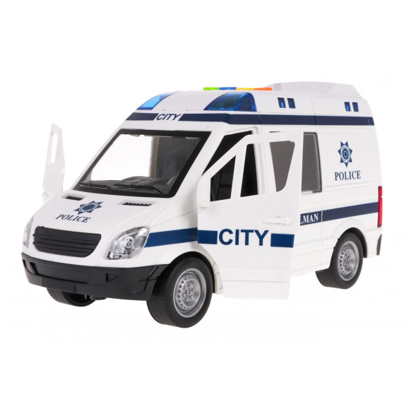 Mașină poliție de jucărie cu efect sunet și lumini, albă, 22 cm, Inlea4fun 