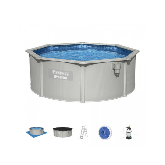Rodinný oceľový bazén 460 x 120 cm + piesková filtrácia a schodíky BESTWAY Hydrium 56384