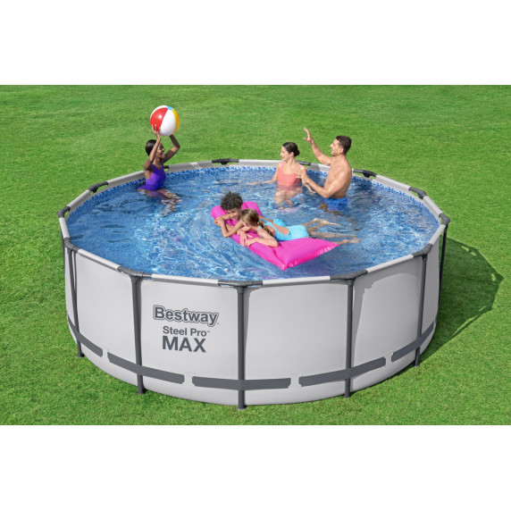 Piscină cu filtru de hârtie și scară - 396x122 cm - BESTWAY 5618W Steel Pro Max 